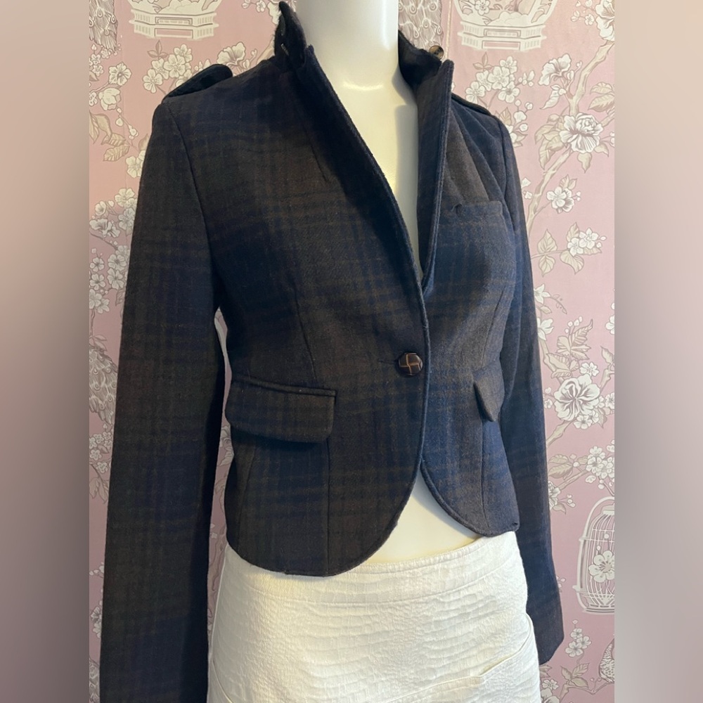 American Eagle Outfitters Plaid Jacket  blue and brown wool blend